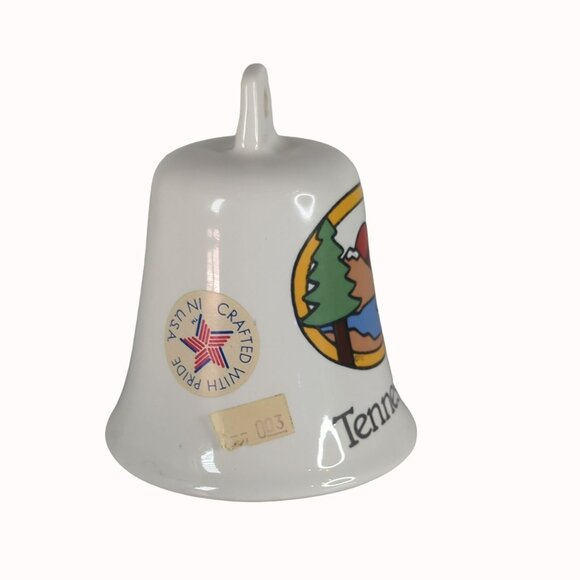 Vintage Tennessee Souvenir White Ceramic Bell Mountain Tree Scene - Picture 4 of 5